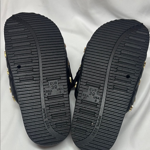 Black Slide Sandals with Gold Accents - Picture 5 of 7